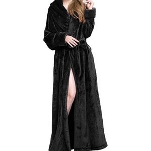 Full Length Size Small Women's Black Plush Robe